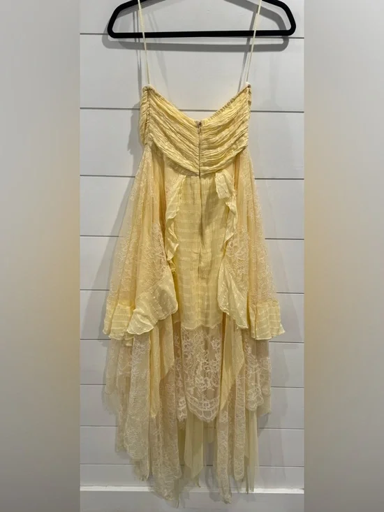 Free People Sheer Bliss Strapless Butter Yellow Lace Ruffle Maxi Dress - Picture 11 of 12